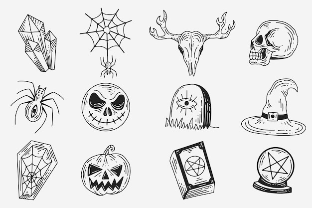 Set Collection Mystical Celestial Dark Holy Simple Minimalism Tatouage Clipart Symbole espace doodle Éléments ésotériques illustration vintage