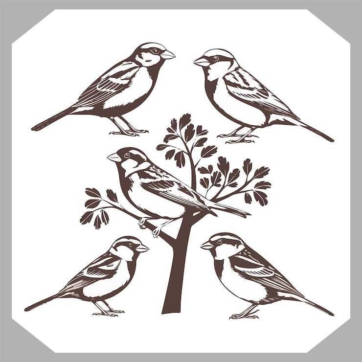 Vecteur set de collection de silhouettes d'oiseaux moineaux illustration design de vol de moineau