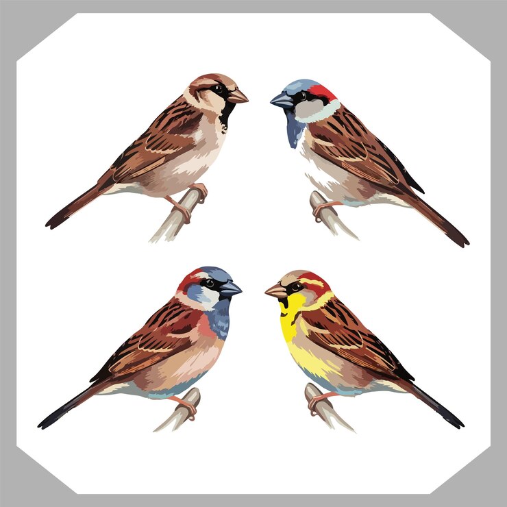 Vecteur set de collection de silhouettes d'oiseaux moineaux illustration design de vol de moineau