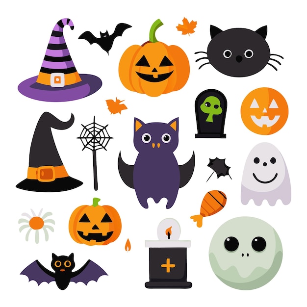 Set de collections d'éléments d'Halloween dessinées à la main