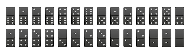 Vecteur set complet de domino réaliste illustration vectorielle des os de domino 28 pièces noires pour le jeu