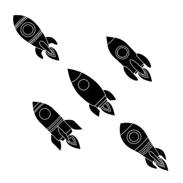 Set conceptuel de démarrage de la fusée Icon blanc noir Illustration vectorielle