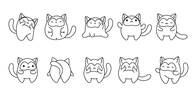 Vecteur set de couleurs de animaux de dessin animé vectoriel collection de kawaii isolé chat siamois contour