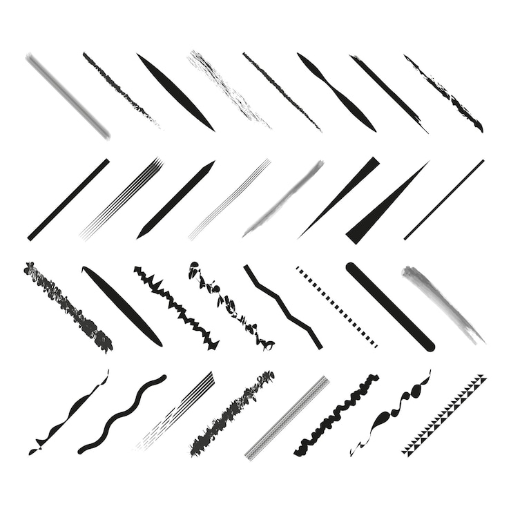 Vecteur set de coups de pinceau vectoriel collection de lignes d'encre noire various grunge et coups artistiques