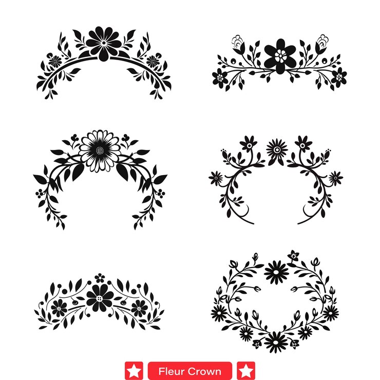 Vecteur set de couronnes de fleurs d'inspiration baroque silhouettes ornementales pour des œuvres d'art grandioses et des thèmes vintage
