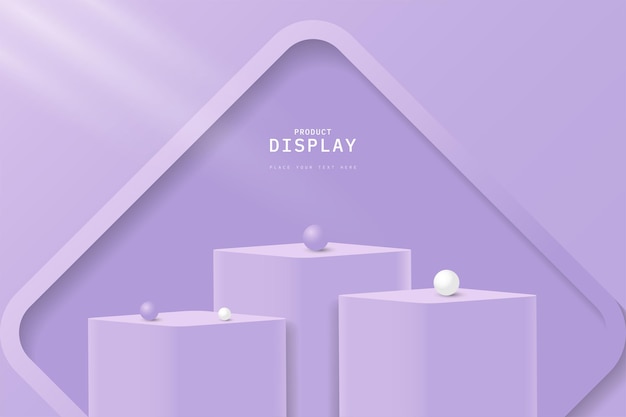 Set de cube ou de podium 3D violet avec une fenêtre en forme de romb circulaire géométrique et une boule sphérique