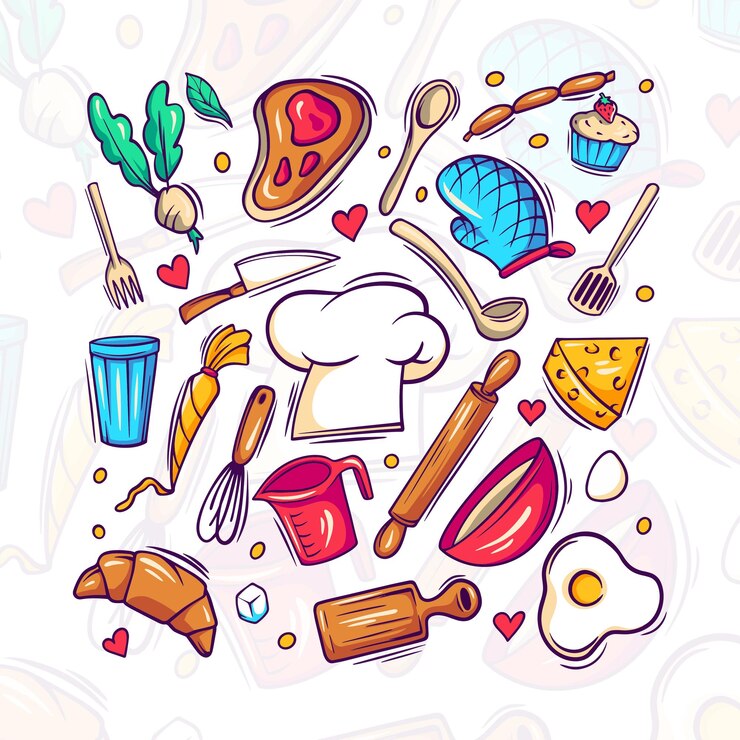 Vecteur set de cuisine griffonnage