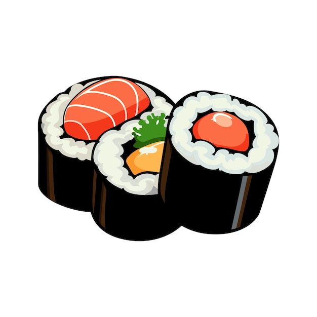 Set De Cuisine Japonaise Vectorielle Rouleaux De Sushi Isolés Sur Blanc Autocollant Alimentaire Illustration Vectorielle Plate