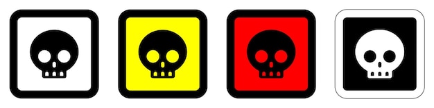 Set Danger Carré Crâne Signe D'avertissement De Précaution Danger De Circulation Symbole D'icône De Poison Toxique