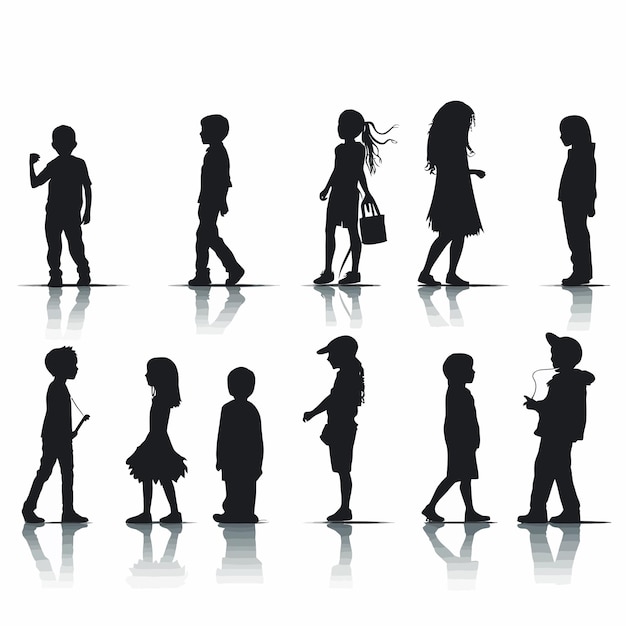 Vecteur set_de_different_silhouette_enfants_personnage