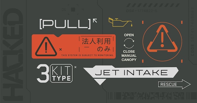 Vecteur set de décalques cyberpunk set d'autocollants vectoriels et d'étiquettes dans un style futuriste