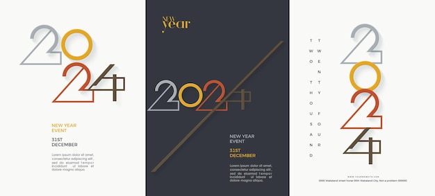 Vecteur set de design d'affiche coloré d'arrière-plan vectoriel moderne et propre design vectoriel de numéro premium pour la célébration de la bonne année 2024