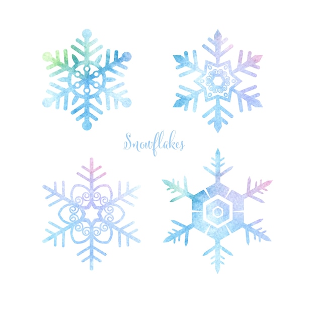 Vecteur set de design plat aquarelle flocons de neige