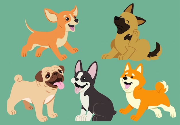 Set De Dessin Animé Plat Chien