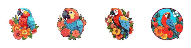 Set de dessins animés de perroquets illustration vectorielle