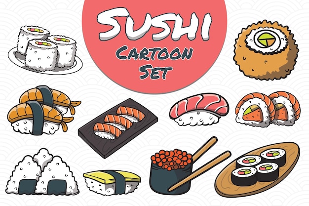 Vecteur set de dessins animés de sushi