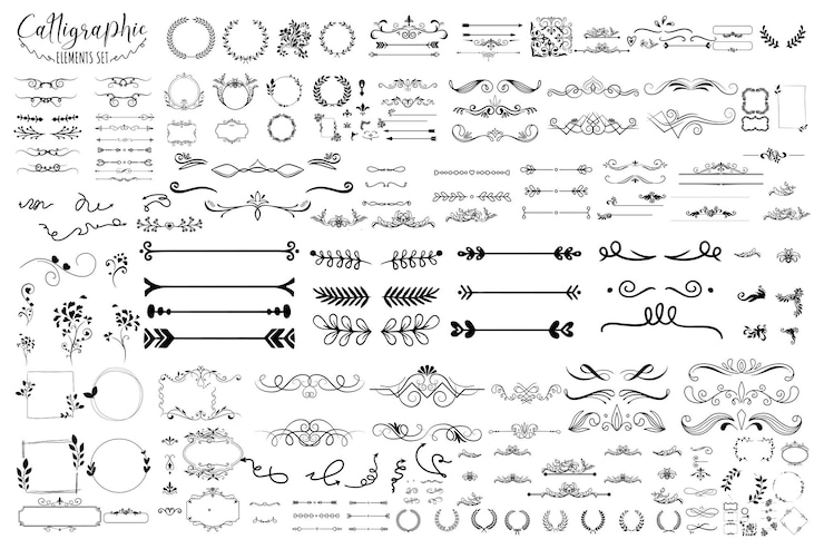 Vecteur set de divers éléments de conception calligraphique