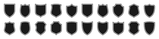 Set de diverses icônes de boucliers vintage Boucliers héraldiques contournés noirs Étiquette de symbole de protection et de sécurité Illustration vectorielle