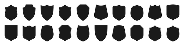 Set de diverses icônes de boucliers vintage Boucliers héraldiques noirs Étiquette de symbole de protection et de sécurité Illustration vectorielle