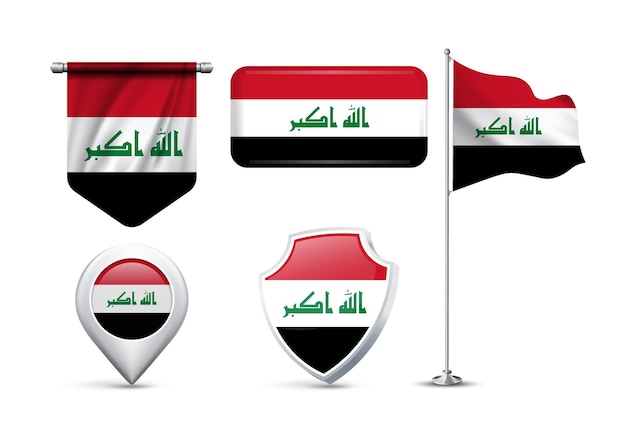 Set de drapeaux irakiens de différentes formes et styles