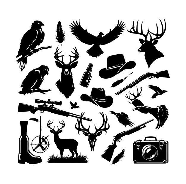 Set D'éléments De Chasse Monochromes Vintage