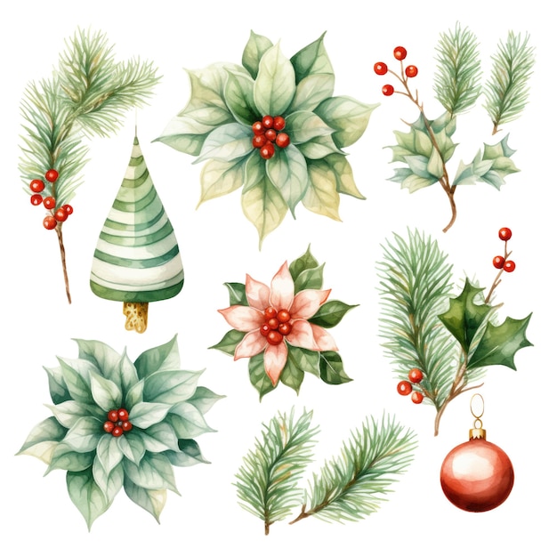 Set D'éléments De Noël à L'aquarelle