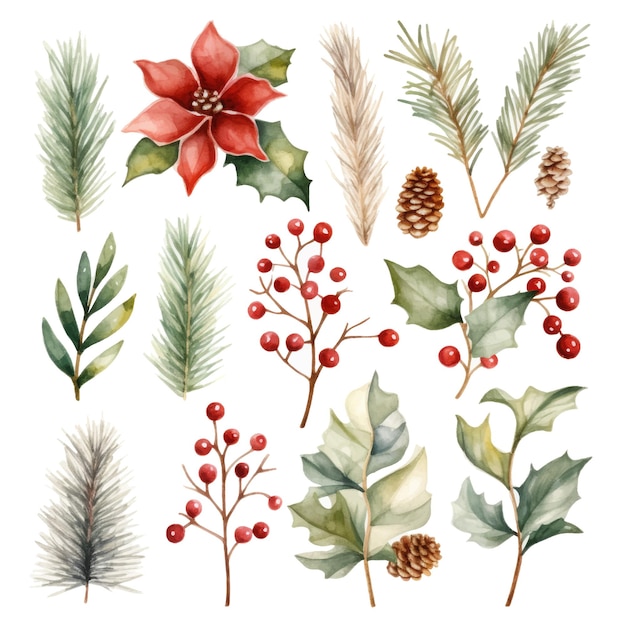 Set D'éléments De Noël à L'aquarelle