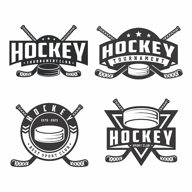 Set D'emblèmes Du Logo Du Club De Hockey Tournoi De Hockey Icones Vectorielles De Hockey Sur Fond Blanc