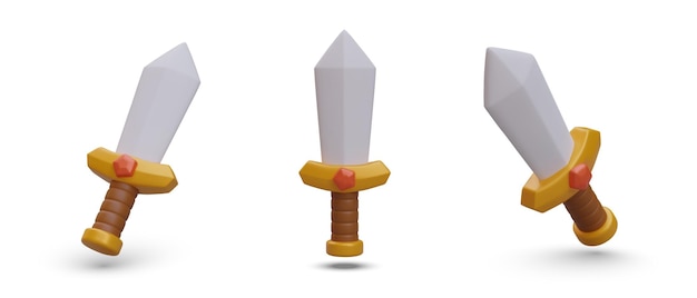 Set avec des épées 3D réalistes dans différentes positions