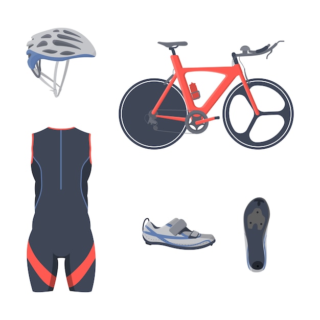 Vecteur set d'équipement de triathlon. vêtements de vélo