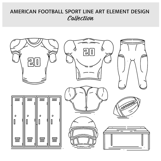 Vecteur set d'équipements de football américain illustration vectorielle dessinée à la main modèle de conception d'icône sportive