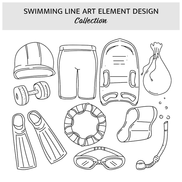 Vecteur set d'équipements de natation illustration vectorielle dessinée à la main modèle de conception d'icône sportive