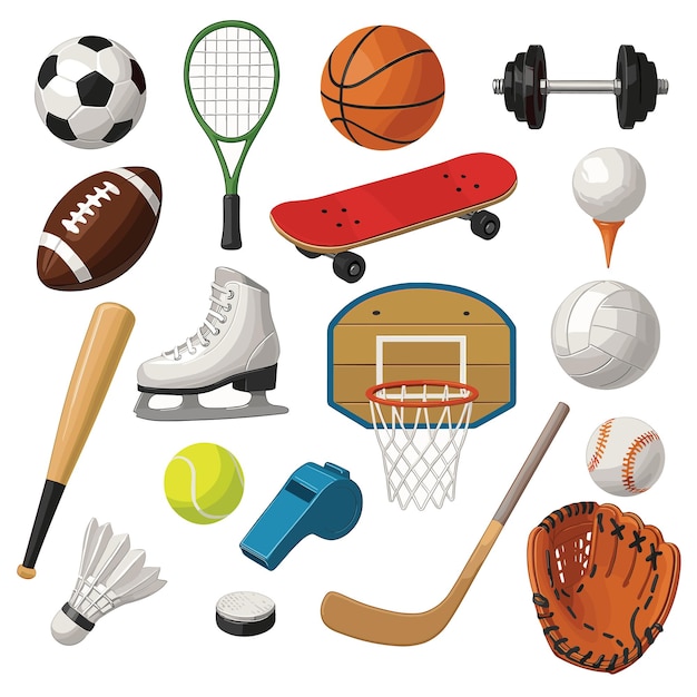 Set d'équipements sportifs de dessins animés Baseball Tennis Basket-ball et plus encore