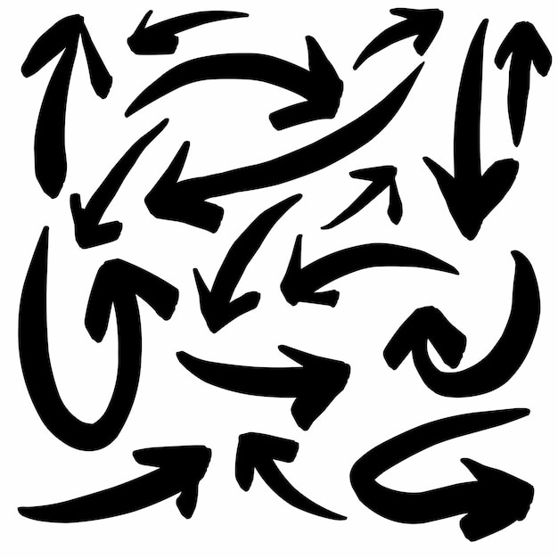 Set d'esquisses dessinées à la main avec des flèches, des croquis, des lignes de dessin, une collection de voies