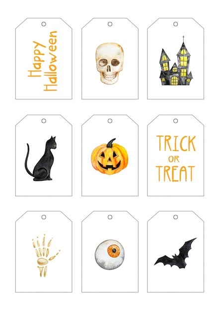 Vecteur set d'étiquettes cadeaux halloween aquarelle