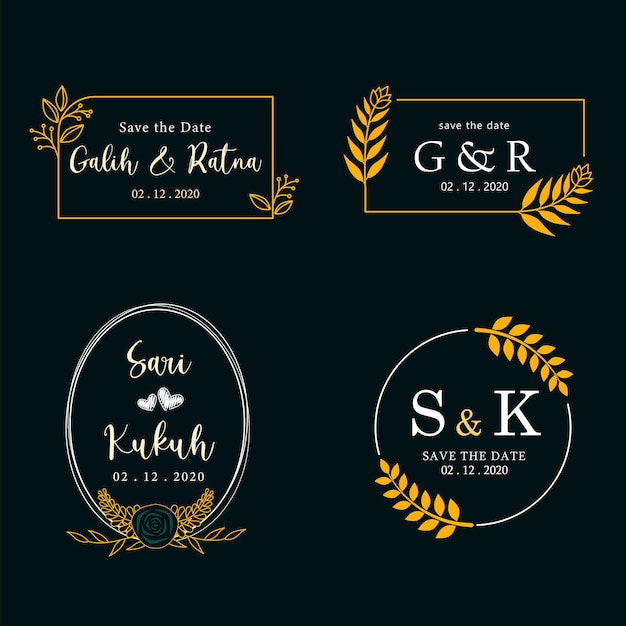 Set d'étiquettes de mariage florales en or