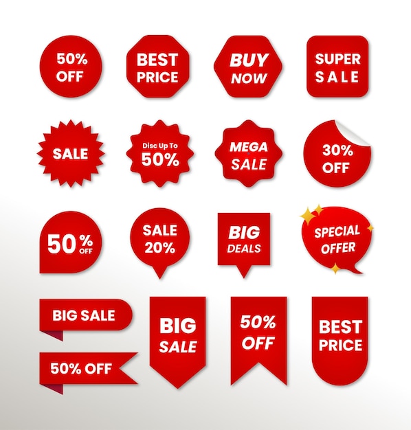 Set d'étiquettes promotionnelles rouges Collecte d'éтиquettes de prix