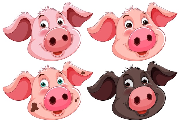 Set D'expressions De Visages De Cochons De Dessins Animés