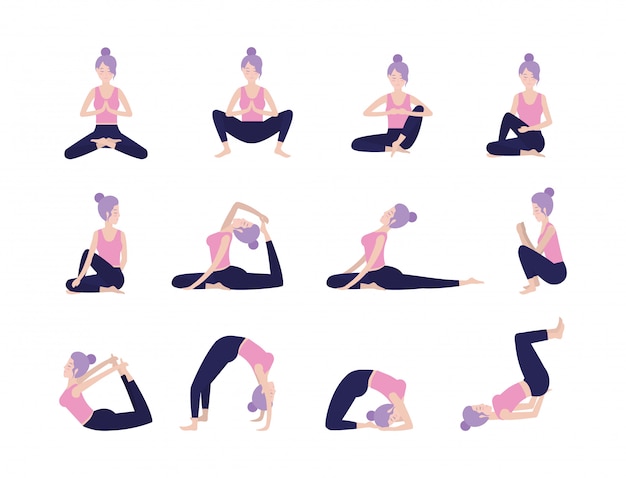 Vecteur set femme formation yoga posture harmonie