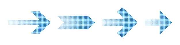 Set de flèches bleues à pixels à demi tons Collection de design de curseur de gradient de pixels colorés