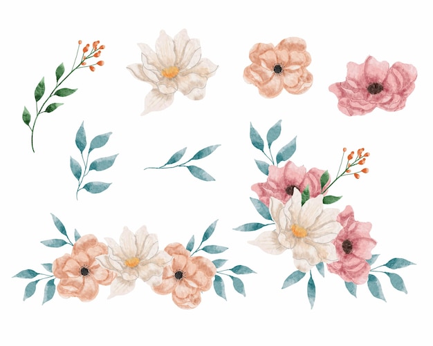 Set de fleurs à aquarelle blanche et rose