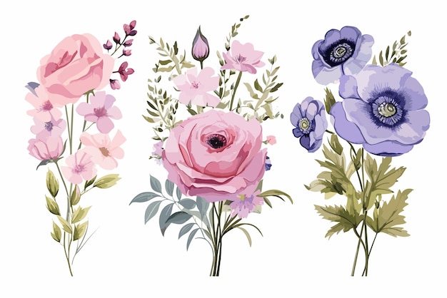 Set De Fleurs à L'aquarelle