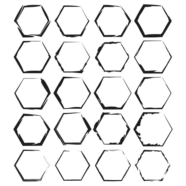 Set de formes hexagonales en noir et blanc Cadres géométriques abstraits Illustration vectorielle