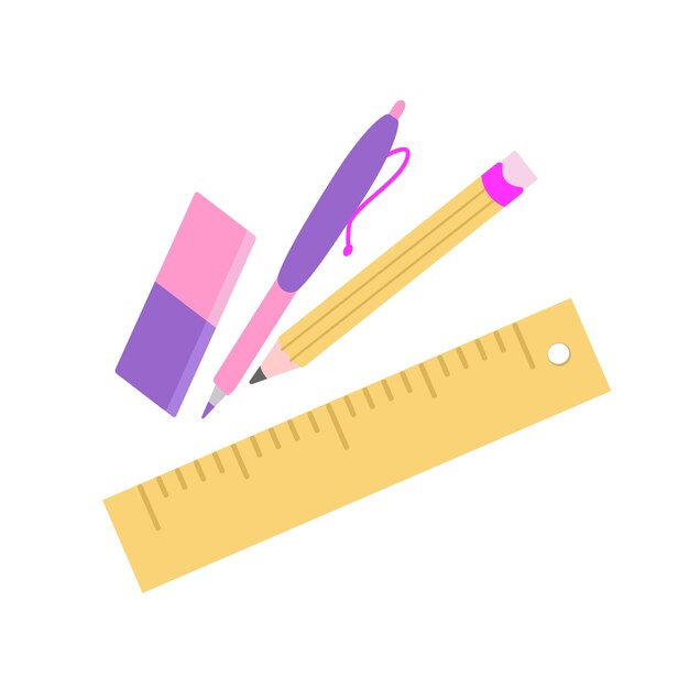 Vecteur set de fournitures scolaires illustration vectorielle de la règle du crayon