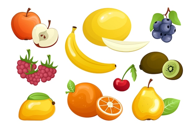 Set de fruits Ceci est un ensemble d'illustrations plates de différents fruits dans le style de dessins animés Illustration vectorielle