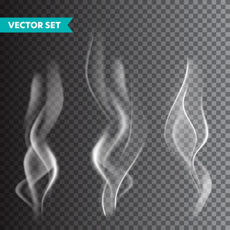 Vecteur set de fumée de cigarette réaliste isolé sur un fond transparent vector de vapeur dans le flux de vapour de l'air effet de brume de brouillard