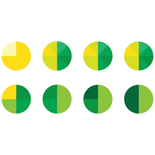 Set de graphique de tarte de huit segments avec un gradient jaune à vert sur fond blanc