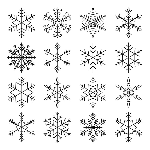 Set de griffon de flocons de neige Décoration de vacances d'hiver dans un fond de style croquis