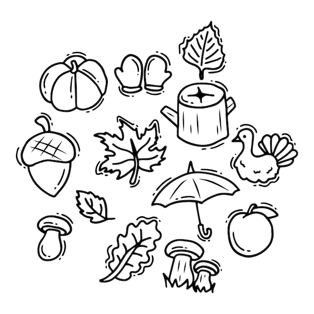 Set de griffons dessinés à la main de symboles d'automne Illustration vectorielle