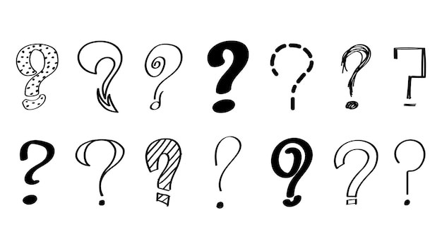 Set Hand Draws Collection Doodle Différents points d'interrogation noirs Vector Design Icônes d'interrogation
